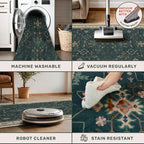 Dark Green Washable Kitchen Runner Rug, Stain Resistant Rugs - Image 4