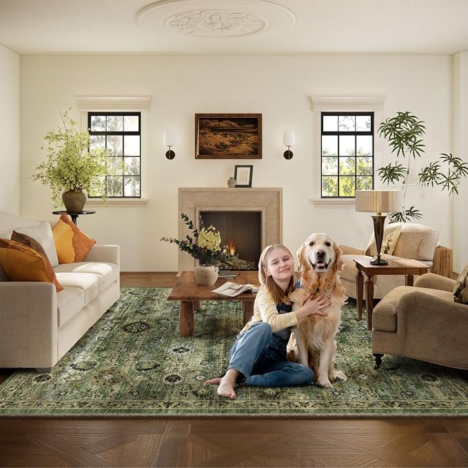Washable Area Rugs for Living Room: 5x7 Rug Boho Vintage Rugs Stain Resistant - Image 8