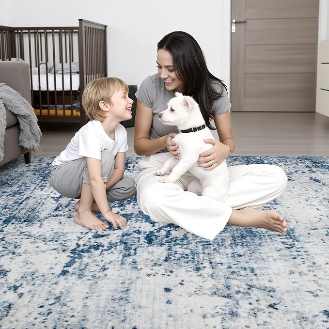 Round Area Rug for Living Room: 8 ft Washable Modern Abstract Soft Thin Rug - Image 7