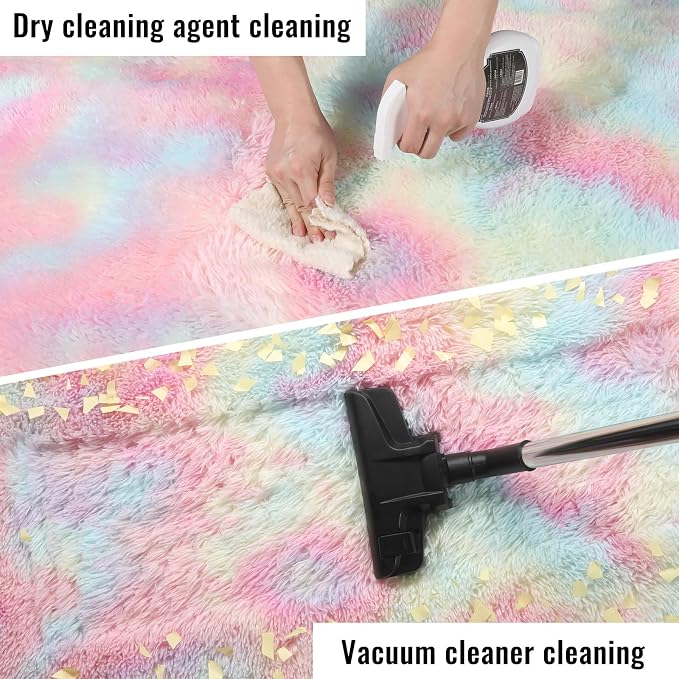 PAGISOFE 3x5 Fluffy Vibrant Rainbow Rug, Bedside Preppy Dorm Area Rug - Image 7