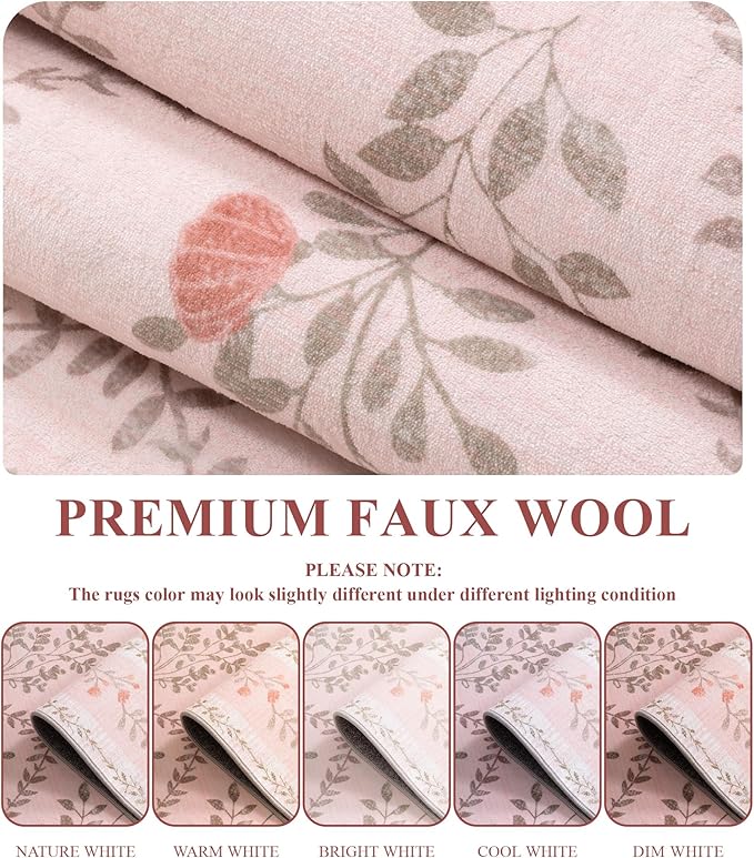 YIHOUSE Pink 6x9 Area Rug for Bedroom Girls, Floral Washable Rugs for Living - Image 4