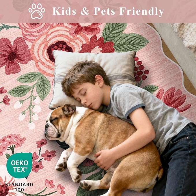 DUKINO 6x9 Area Rug, Floral Washable Rugs - Image 4