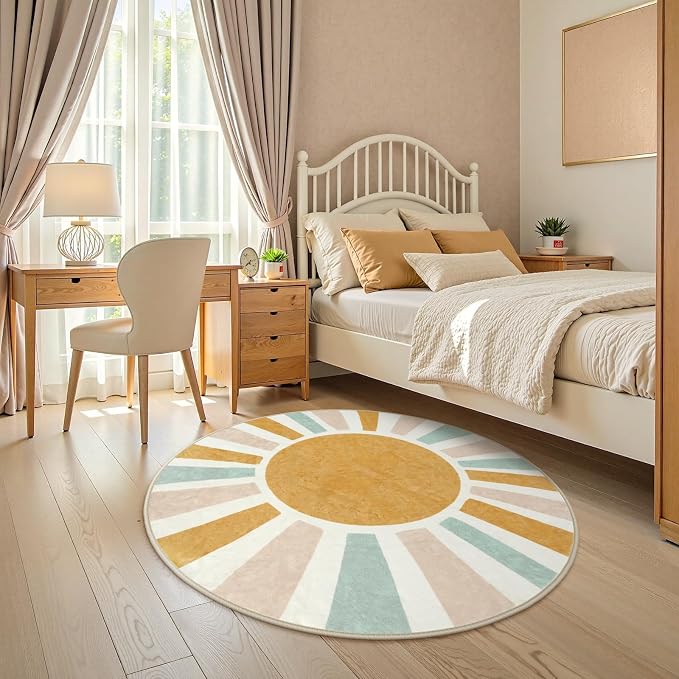 LIVEBOX Retro Sun Round Rug 4ft Boho Rug - Image 2