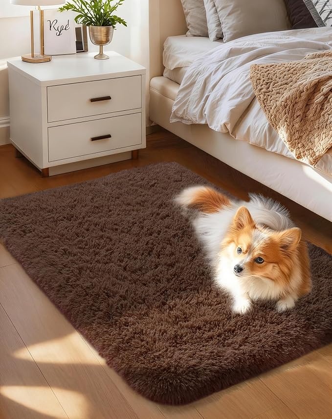 Ophanie Small Rug Washable Non Slip Throw Bedside Area Rugs, Fluffy Soft Brown by Ophanie