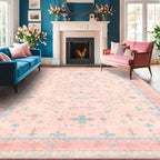 Washable Pink and Blue 8x10 Oushak Rugs - Image 9