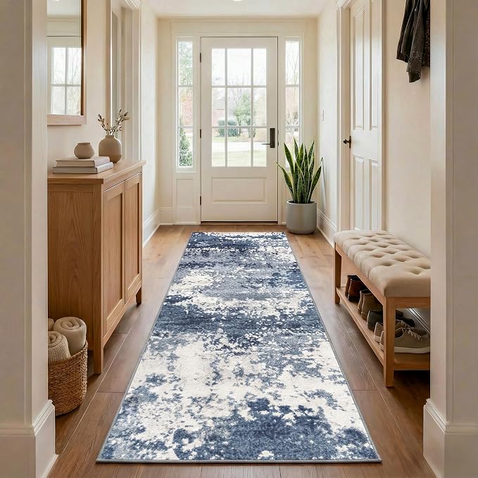 Blue Rug Runners for Hallways Kitchen 2.6x8 Non Slip Washable Entryway Runner by Acapet