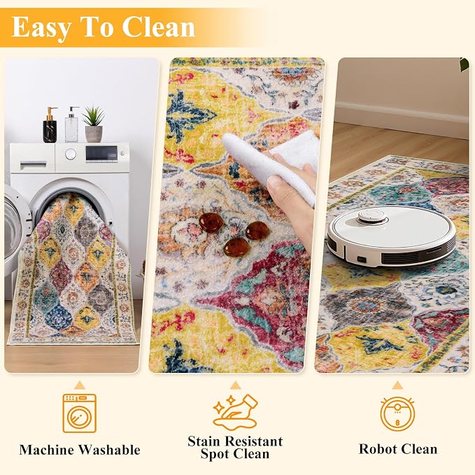 HEBE Washable Hallway Runner Rug 2'x 5' Non Slip Kitchen Rugs Runner, Low Pile - Image 4