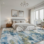 Area Rug 10x14 Living Room Rug Washable: No-Slip Abstract Soft Thin Large Blue - Image 2