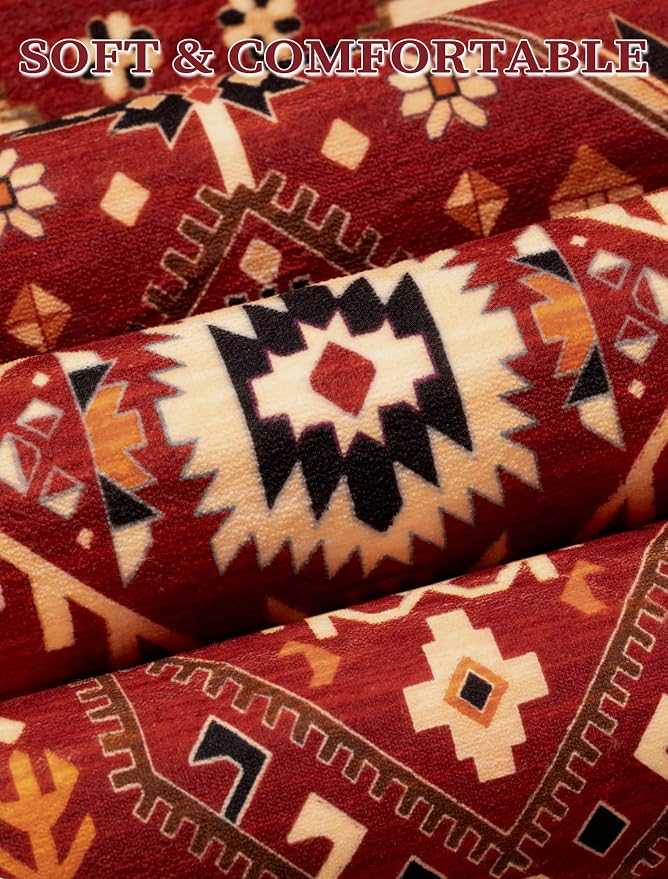SERISSA Boho Washable Runner Rug, 2x5 Rug Runner Non-Slip Vintage Red Black - Image 4