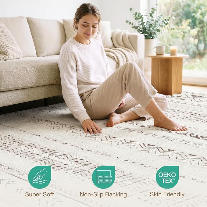 cotiled 9x12 Area Rugs Living Room Rug: Washable Boho Rugs - Image 4