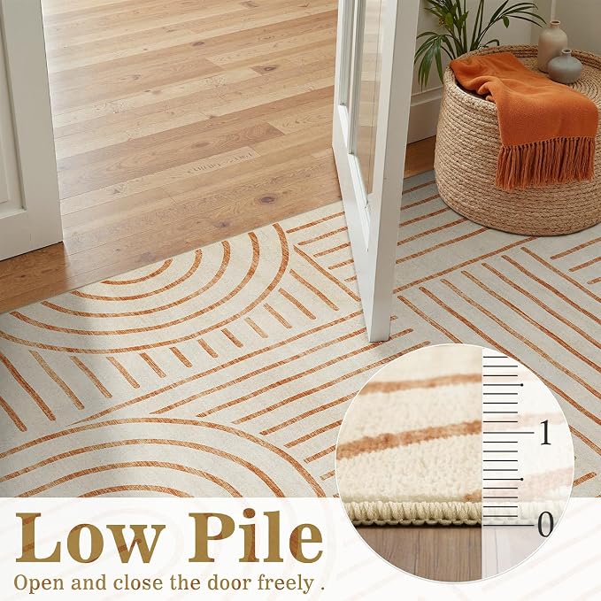 DCX Beige 2x3 Entryway Rug, Machine Washable, Soft Midcentury Modern Non Slip - Image 7