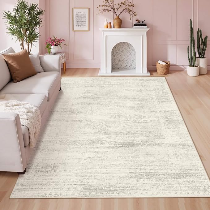 Latte&Fog Vintage 5x7 Washable Area Rugs, Ivory Rug by LatteFog