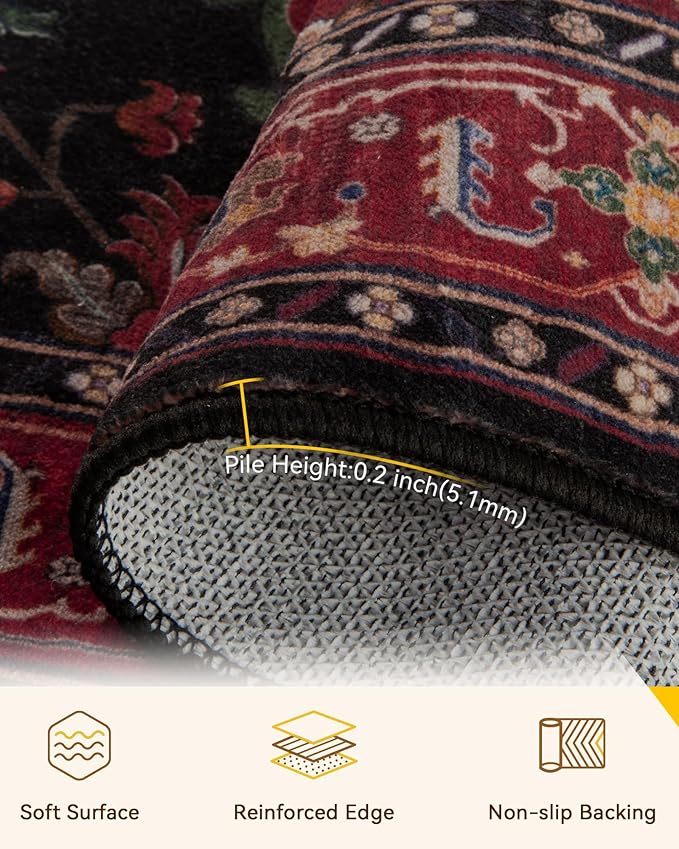 RELEANY Area Rugs Square 6ft Washable Non-Slip, Floral Vintage Distress - Image 2