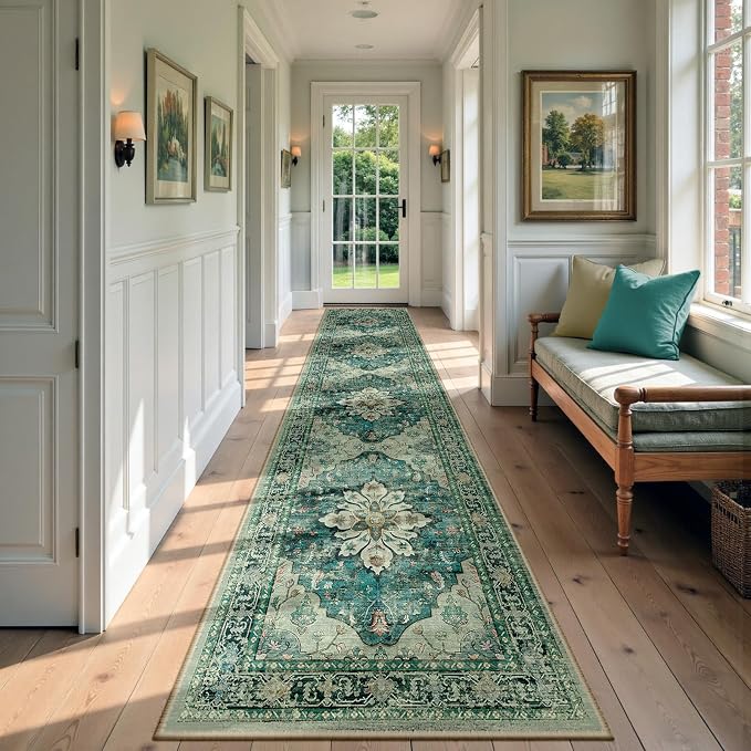 RELEANY Area Rugs Runner 2'6"x12' Washable Non-Slip, Floral Vintage Distress by RELEANY