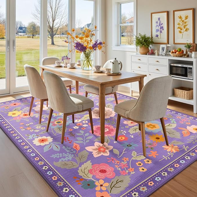 RELEANY Floral 8x10 Area Rugs Washable Print Boho Cute Carpet Non Slip Flower - Image 8