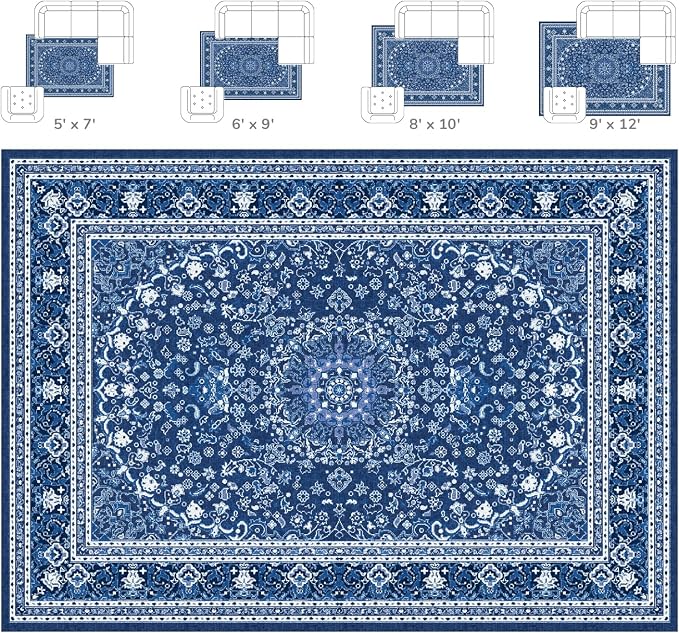 Lessymo Washable Area Rugs 6x9- Boho Area Rug Low Pile - Image 2