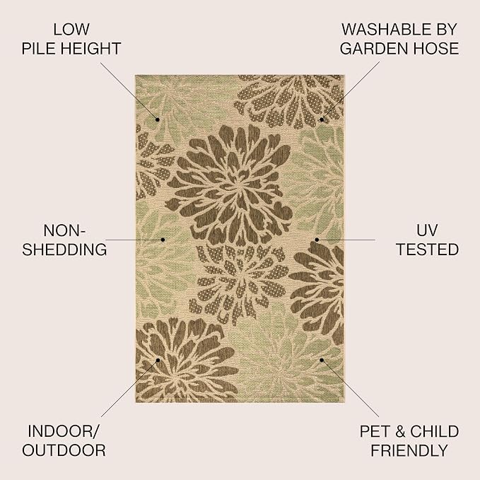 JONATHAN Y Floral Textured Weave Indoor Outdoor Area Rug 6X9 Sage/Brown - Image 2