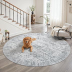 Soalmost 8x8 Grey Round Rug 8ft Living Room Circle Rug Vintage Round Area Rug - Image 8