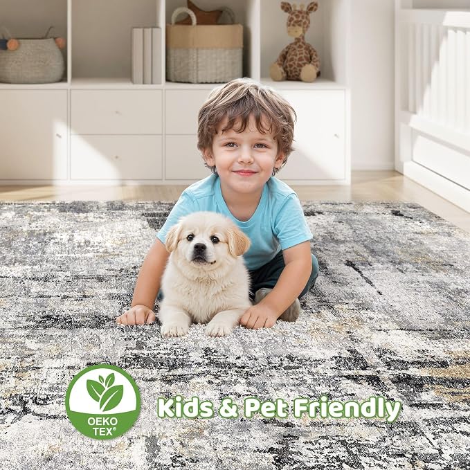 10x12 Area Rug Living Room: Washable Large Abstract Soft Stain Resistant Indoor - Image 7