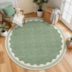 GarveeHome Scalloped Sage Green 6ft Round Rug Washable Non-Slip Soft Ultra-Thin - Image 3