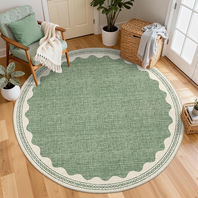 GarveeHome Scalloped Sage Green 6ft Round Rug Washable Non-Slip Soft Ultra-Thin - Image 3