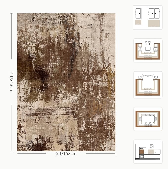 5x7 Area Rugs - Modern Abstract Washable Rug, Ultra Soft Non Slip Low Pile - Image 2