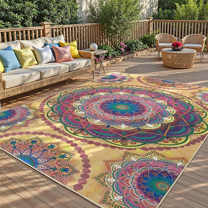 Arenarug Meditation Indoor Outdoor Rug 4x6 ft Mandala Pattern Rug Boho Style - Image 2