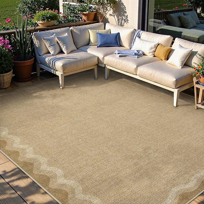 LIVEBOX Scalloped Washable 8x10 Rug, Easy Jute Tan Rug - Image 2