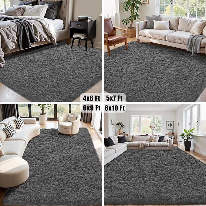 4x6 Area Rug for Living Room:Ultra Soft Fluffy Shag Dark Grey Rugs, Large Fuzzy - Image 8