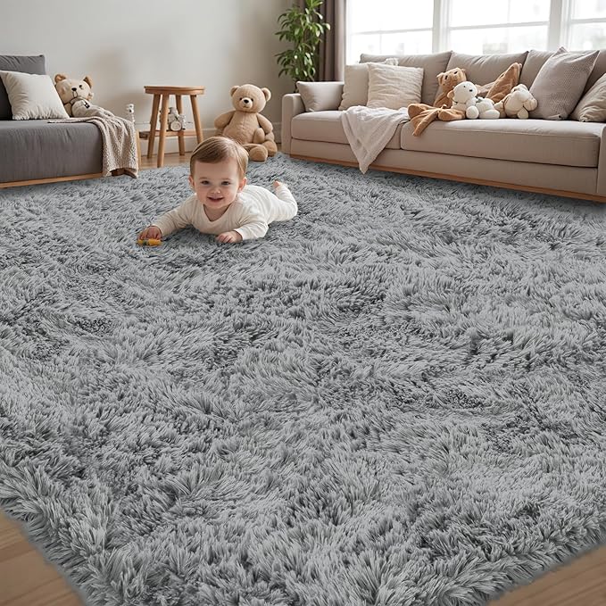 6x9 Area Rug for Living Room:Ultra Soft Fluffy Shag Light Grey Rugs, Large by Unknown