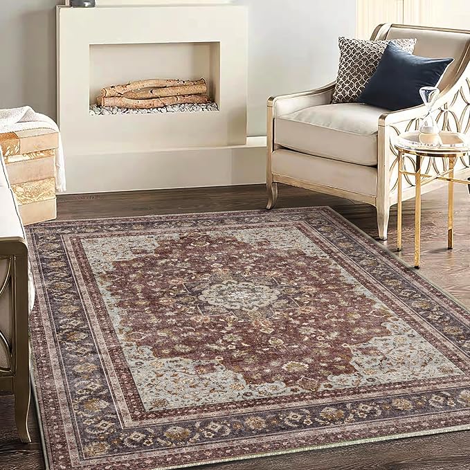 CHAMPLANT Washable Area Rug 4'x6' Traditional Floor Cover Foldable Thin Rugs by CHAMPLANT