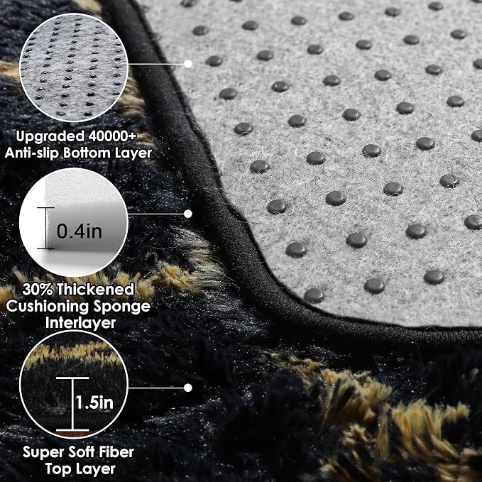 ONASAR 6x9 Area Rugs for Living Room Bedroom, Large Fluffy Black and Gold Throw - Image 3