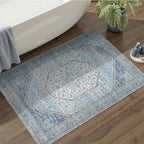 DCX Machine Washable Blue Entryway Rug 2x3, Non Slip Stain Resistant Vintage - Image 2