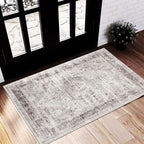 CHAMPLANT Washable Area Rug 2'x3' Door Mat Vintage Floral red Distressed by CHAMPLANT