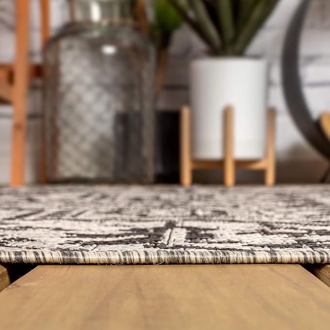 JONATHAN Y Boho Medallion Indoor Outdoor Octagon Area Rug 5 Ft Black/Gray - Image 6