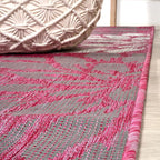 JONATHAN Y Floral Textured Weave Indoor Outdoor Runner Rug 2X8 Fuchsia/Light - Image 4