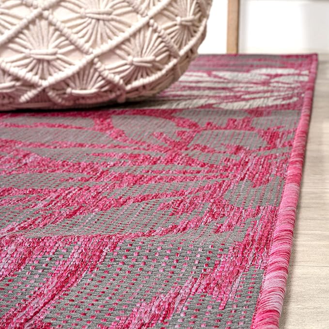 JONATHAN Y Floral Textured Weave Indoor Outdoor Runner Rug 2X8 Fuchsia/Light - Image 4