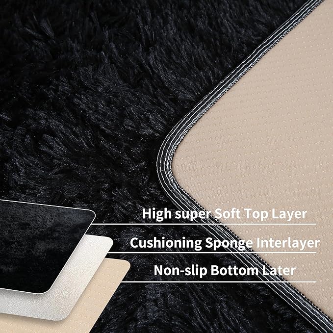 2x3 Black Fluffy Shag Rug for Bedroom, Soft Plush Fuzzy Washable Non Slip Floor - Image 5