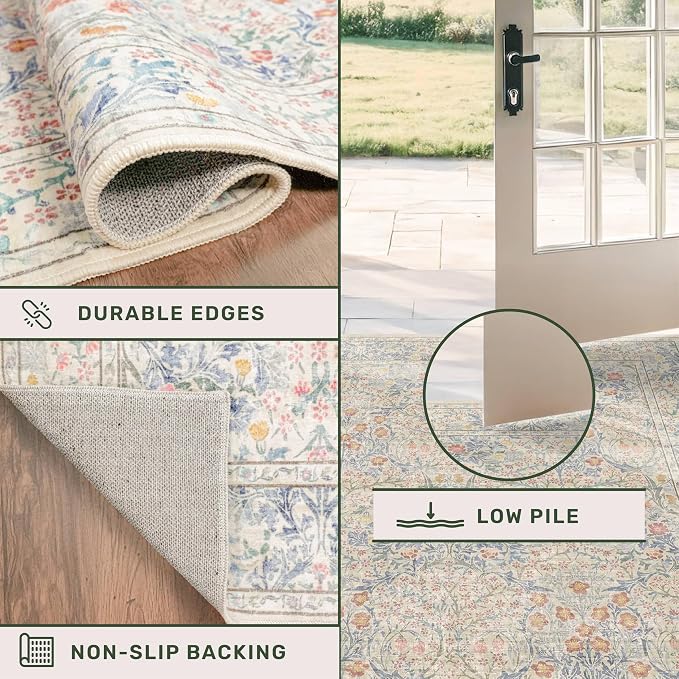 Washable Light Blue Non Slip Bedroom Rug, 8x12 Large Area Rug - Image 5
