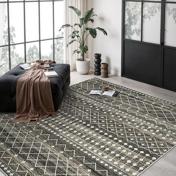 Miukiki 5x7 Area Rug for Living Room Moroccan Washable Rugs Non Slip Indoor by Miukiki