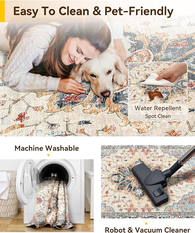 RELEANY 8ft Round Rug, Area Rugs 8ft, Washable Rug, Rugs - Image 3