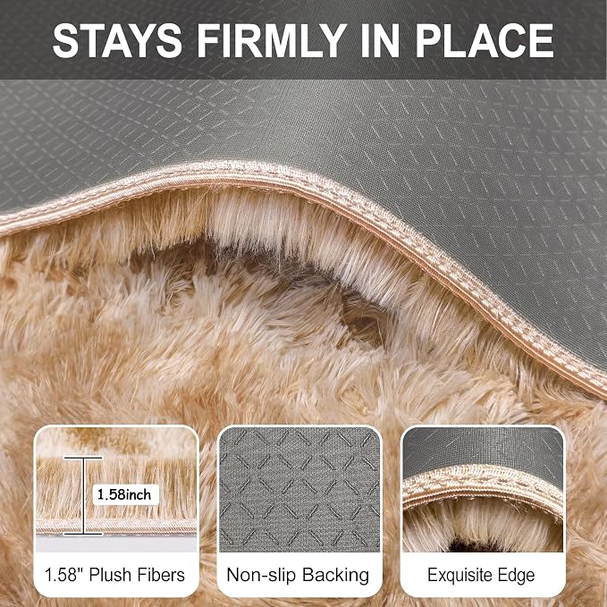 3x10 ft Plush Tie Dyed Light Brown Rug Soft Bedroom Runner Fluffy Cream and - Image 6