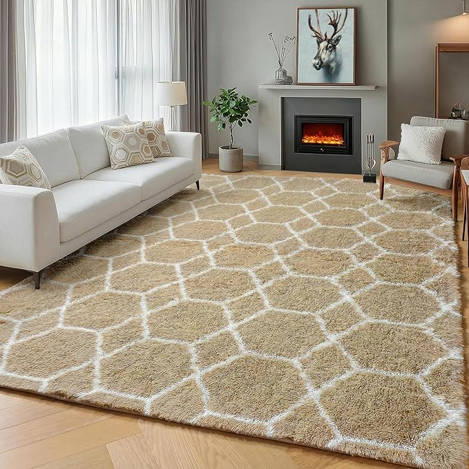 ONASAR Large Area Rugs for Living Room, Fluffy 7x10 Beige and White Thick Floor - Image 7