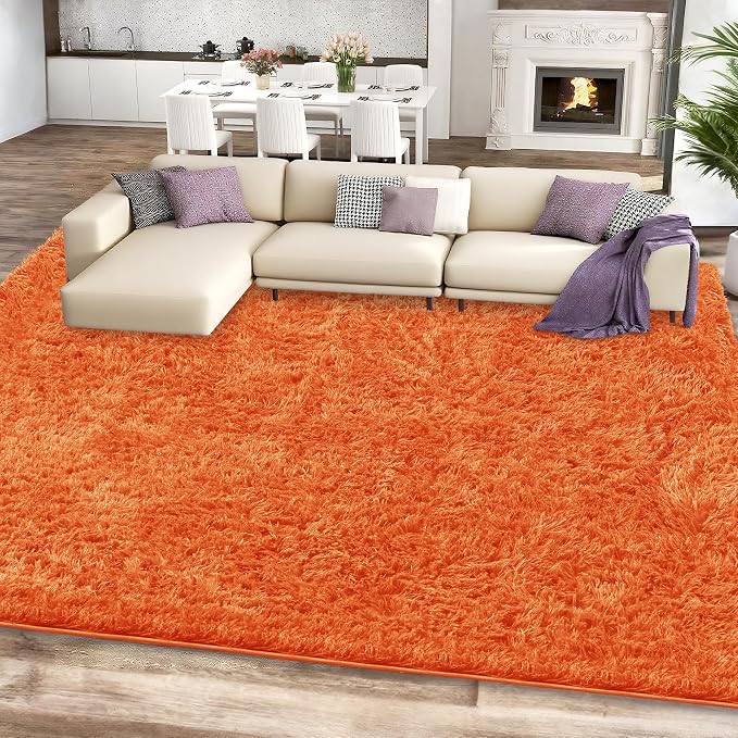 6x9 Orange Area Rugs for Living Room, Large Fluffy Shag Rug for Bedroom Nursery - Image 2