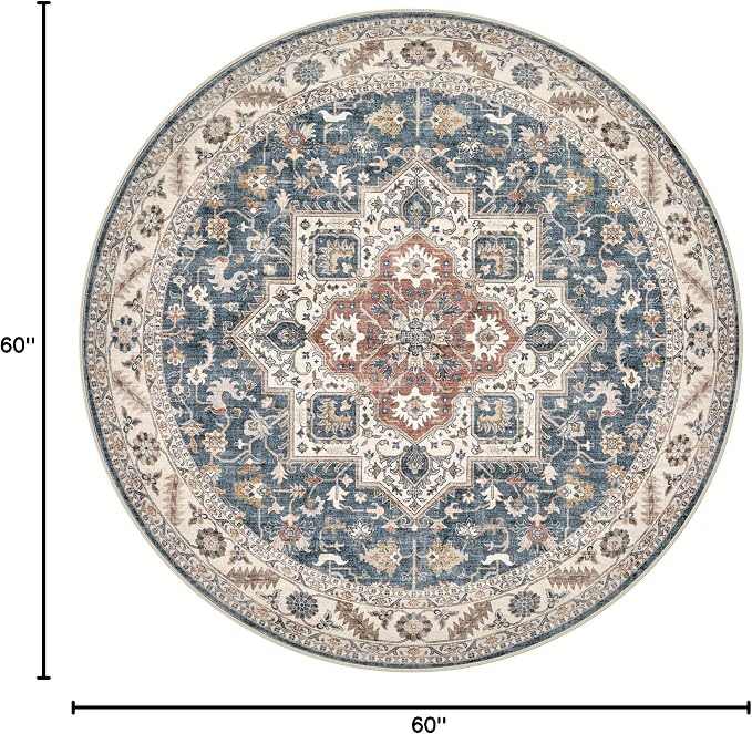 5ft Round Vintage Living Room Area Rug - Image 2