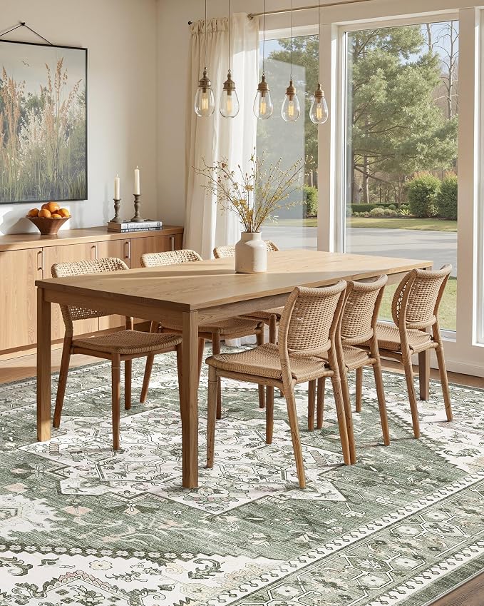 10x14 Vintage Area Rug: Washable Neutral Soft Non Slip Thin Large Floor Carpet - Image 8