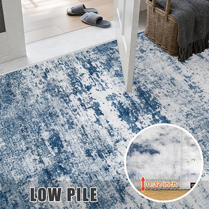 Round Area Rug for Living Room: 8 ft Washable Modern Abstract Soft Thin Rug - Image 6