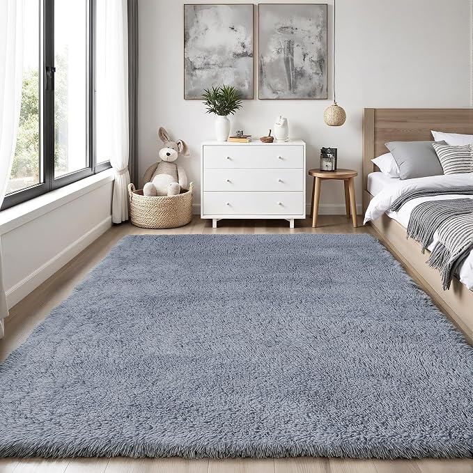 Area Rug for Living Room Bedroom: 6x9 Grey Soft Fluffy Shag Upgrade Non-Slip - Image 2