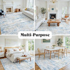 Area Rug 10x14 Living Room Rug Washable: No-Slip Abstract Soft Thin Large Blue - Image 8