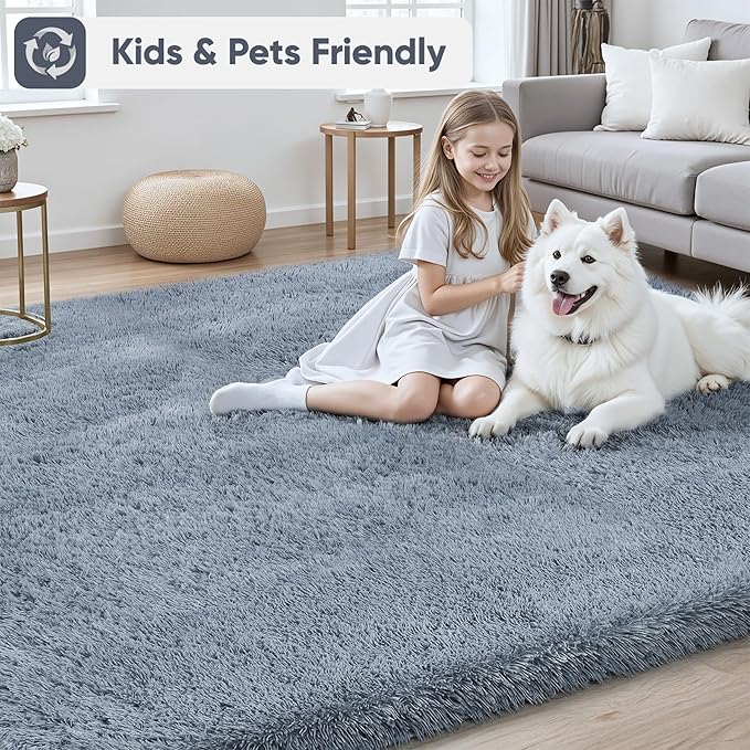 Area Rug for Living Room Bedroom: 6x9 Grey Soft Fluffy Shag Upgrade Non-Slip - Image 4